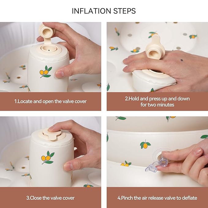 Inflatable Baby Seat Blow up Chair Inflatable Infant Chair for Babies 3-36 Months Learn to Sit up Floor Seat Bliss Built in Air Pump Olive Flower