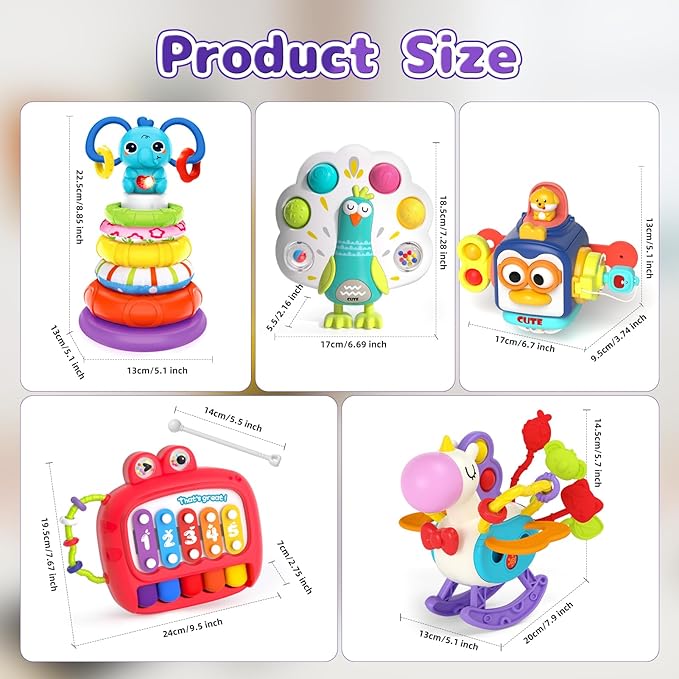 usrela 5 in 1 Baby Toy for 12 18 Month, Learning Toys for Babies 12-18 Months, Baby Busy Cube, Stacking&Sensory, Pull String&Piano Xylophone Toy, Birthday Gift for 12+ Month
