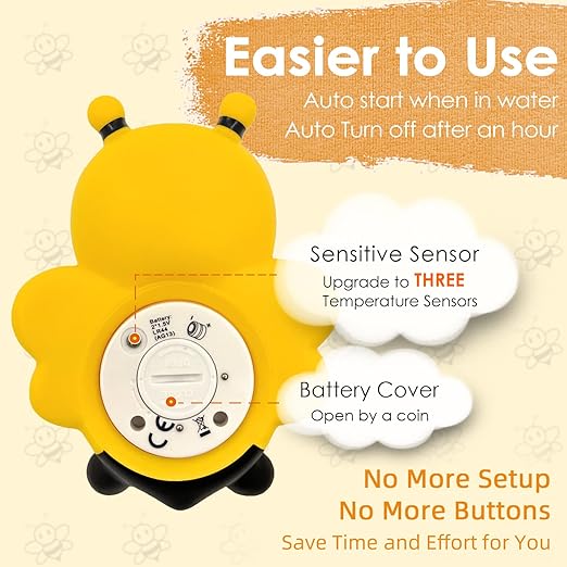 Baby Bath Thermometer Floating Toy - CPC Certified | IP68 Waterproof Water Temperature Thermometer for Bathtub, Tub Toy Gift for Newborn Baby Shower, Infants, Toddlers, Kids (Bee)