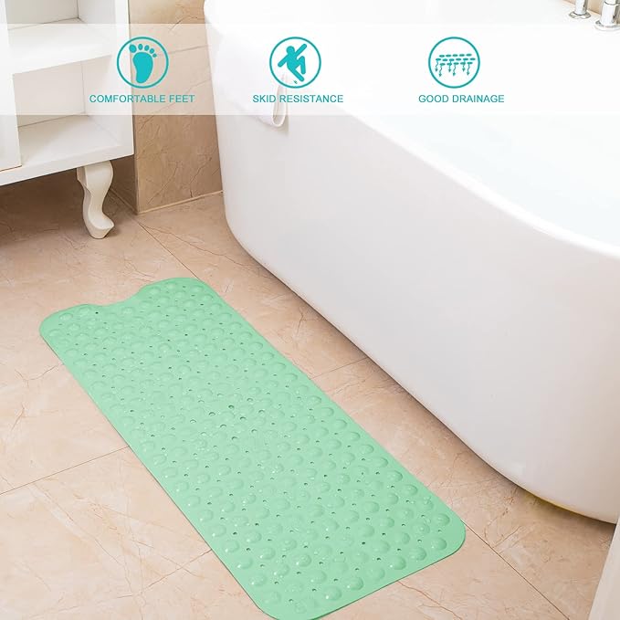 Tree Bud Bathtub Mats for Shower Tub Non-Slip Bath Mat 39 x 16 Inch Extra Long Shower Mat, Bath Tub Mat for Bathroom with Machine Washable, BPA Free for Kids (Pea Green)