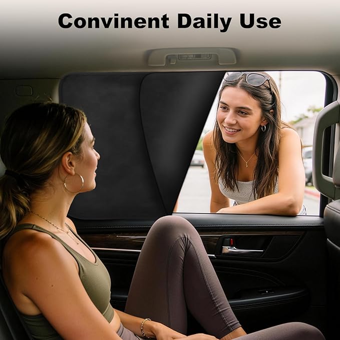 XCBYT Magnetic Car Window Shades Rear Side Windows 2PCS, 100% Blackout Privacy Curtains, Suede Car Window Covers for Baby, Passengers, Camping, Breastfeeding & Travel Rest