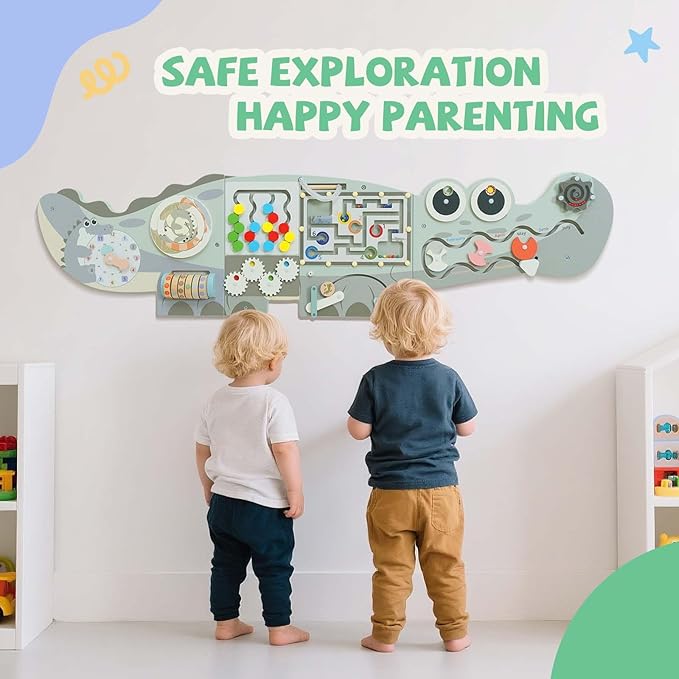 Potatomato Green Montessori Busy Board – Educational Wall Panel for Toddlers – Montessori for Boys and Girls – Learning Activity Center – Fine Motor Skills Toys – Autism Toys