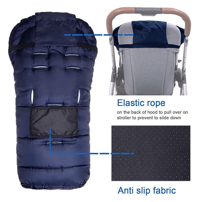 Yobee Universal Stroller Sleeping Bag, Toddler Size, Winter Outdoor Tour Waterproof Baby Bunting Bag, Center and Botton Open for Easy in & Out, Navy