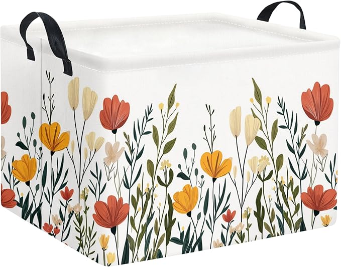 TIBAOLOVER Rectangular Baby Kids Storage Basket for Home Kitchen Girls Cute Toy Storage Bin Organizer Shelf Book Room Decor(Fall Flower)