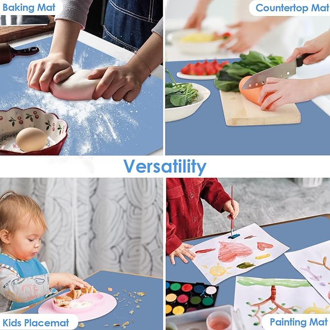 Extra Large Silicone Craft Mat for Kids, Large Silicone Sheet for Crafts, Kitchen Non-Stick Baking Mat Blue Gray, Heat Resistant Countertop Mat, Waterproof Placemat, Multipurpose Mat 24''x16''