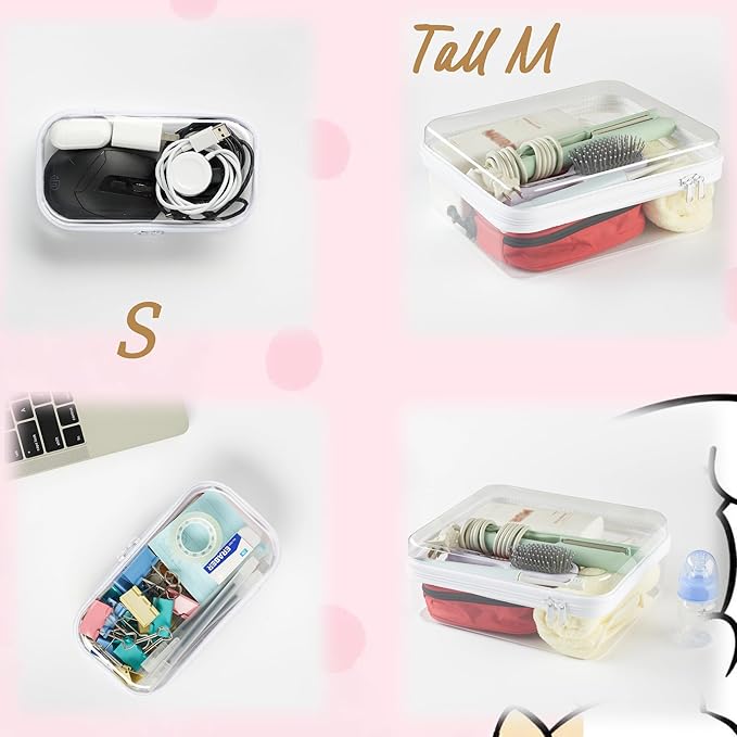 6 pcs Zipper Pouches, Hard Shell Toiletry Bag, Stackable Travel Organizer, Cosmetic Bags, Transparent Diaper Bag, Storage Cases (Tall M + 5S)