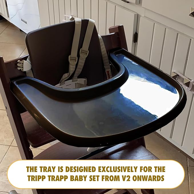 Baby High Chair Tray Compatible with Stokke Tripp Trapp V2+, Replacement Tray for Stokke High Chair, Smooth Surface & Strong Suction, BPA-Free & Dishwasher Safe, Toddlers 6–36 Months - Black