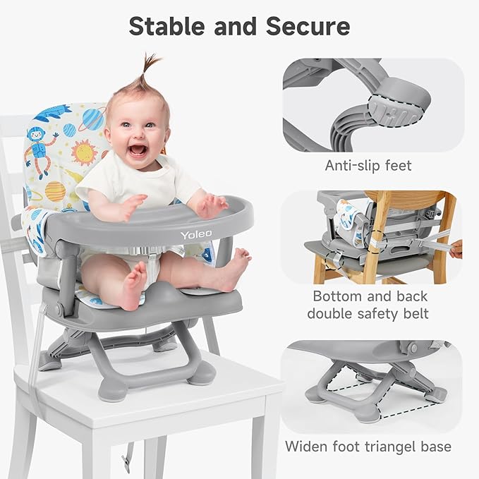YOLEO Baby High Chair Booster Seat for Dining Table, Foldable High Chairs with Adjustable Heights, Travel Booster Seat with Removable Tray