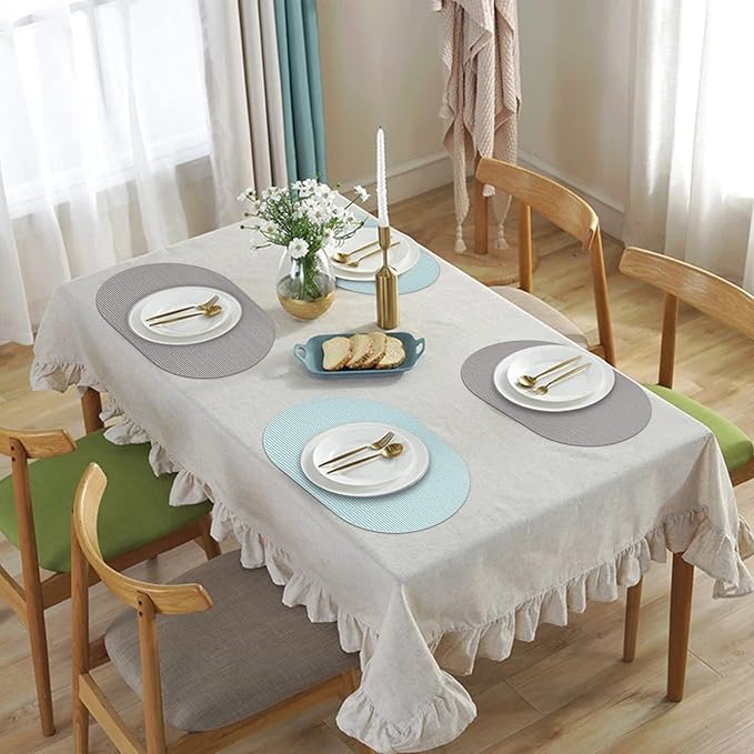 Silicone Placemats, Oval Placemats for Dining Table, Placemats Set of 4, Non-Slip Waterproof Heat Resistant Outdoor Placemat for Patio Table (Light Gray-Oval)