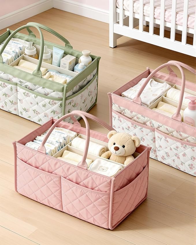 Baby Diaper Caddy Organizer – Spacious Storage Basket for Newborn Essentials, Nursery & Diaper Station, Registry Essential, Dusty Rose