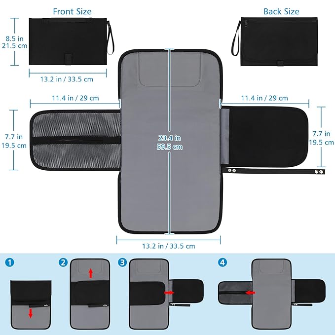Accmor Portable Diaper Changing Pad, Waterproof Baby Changing Mat, Baby Diaper Changing Pad for Travel, Black