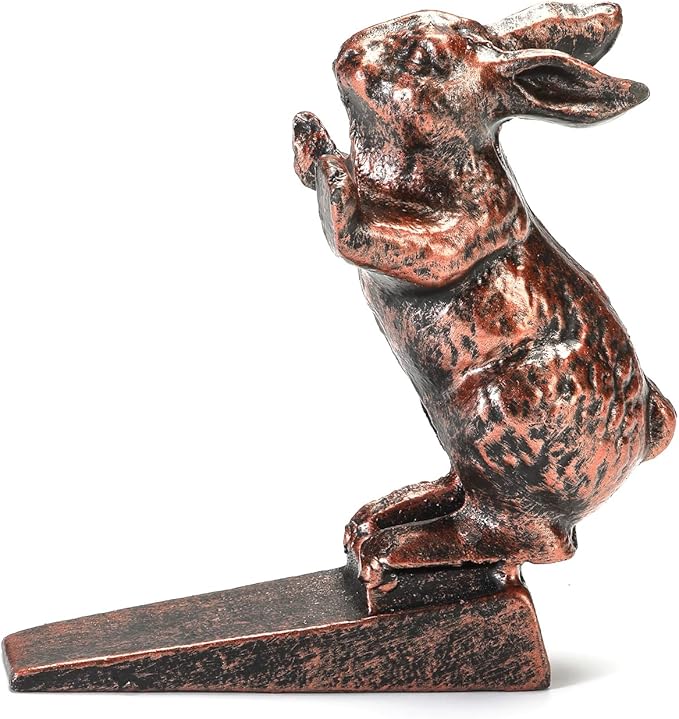 Rabbit Door Stoppers for Bottom of Door - Cast Iron Cute Bunny Door Stop - Antique Copper Decorative Door Stopper Wedge - 2.49 Lbs
