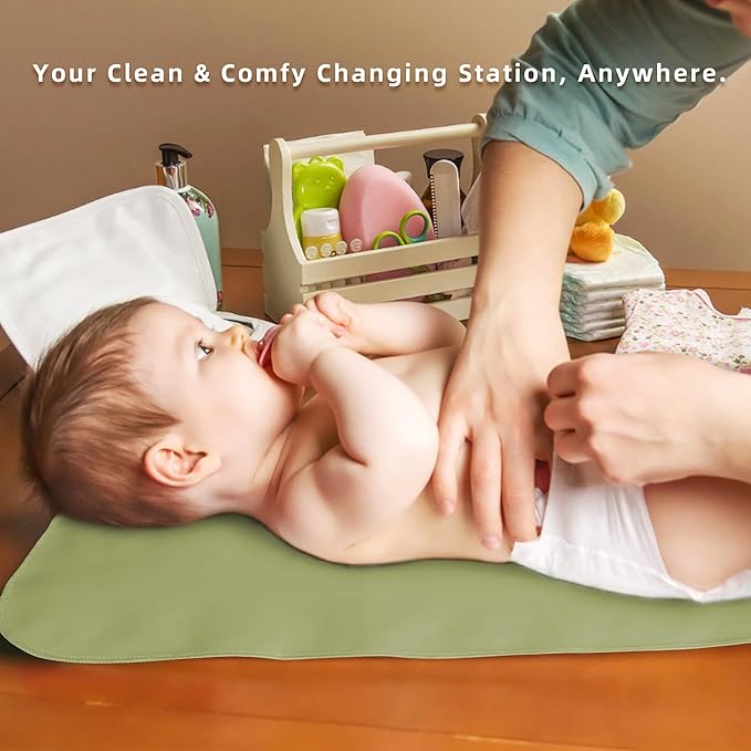 Elantrip Changing Pad for Bed - Leather Changing Pad for Baby, Portable Baby Changing Mat Travel, Compact Diaper Change Mat, Fits Diaper Bag Green