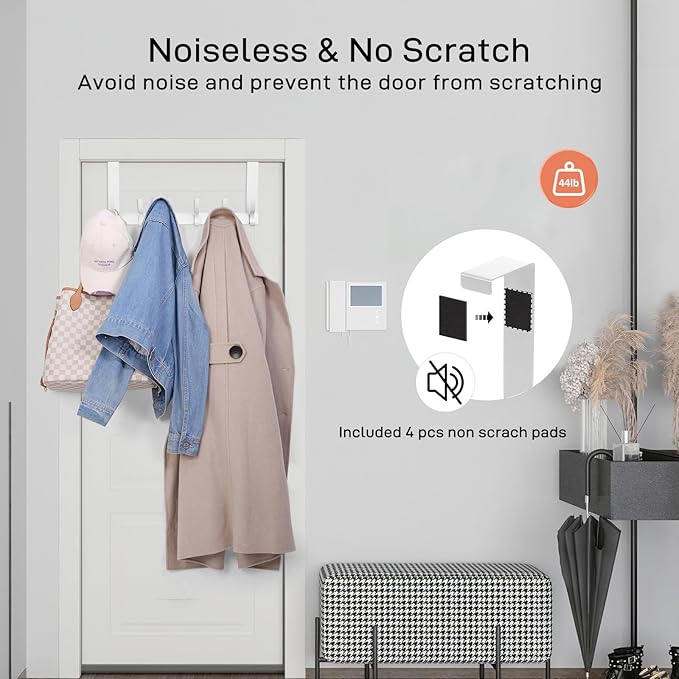 Optish Over The Door Hooks, Door Hanger Hooks for Hanging, Over The Doors Towel Racks for Bathroom with 10 Coat Hook, Coat Rack Bathroom Accessories（1 Pack, Silver）