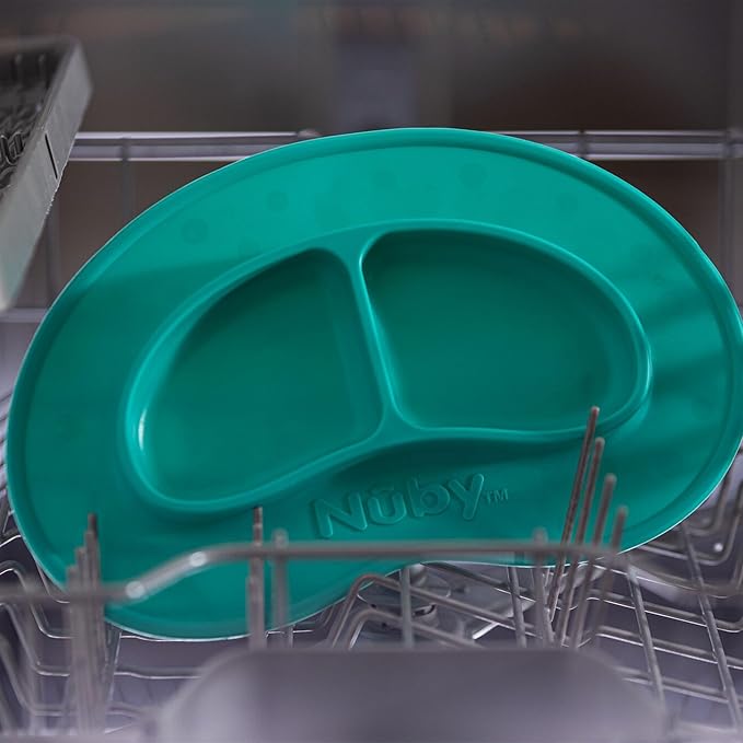 Nuby Sure Grip Miracle Mat 2-Section Toddler Plate - Suction Silicone Plate - 6+ Months - Aqua
