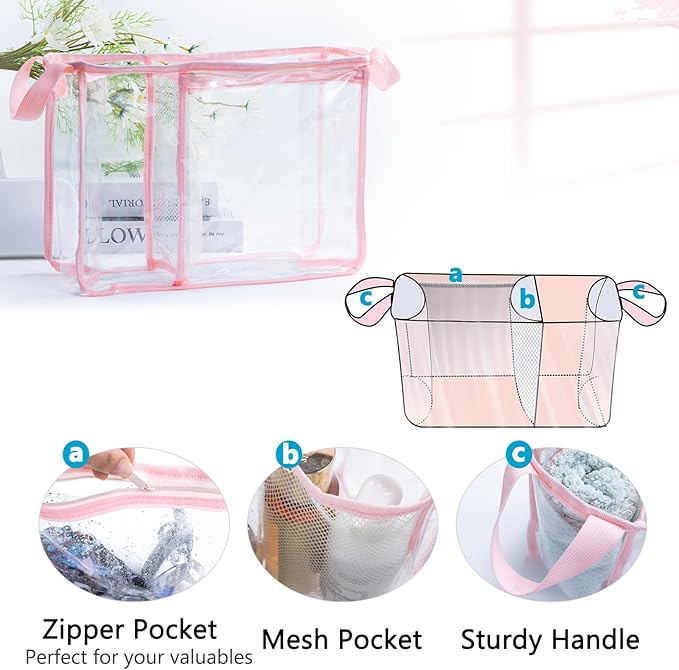 Clear Beach Bag Organizer Insert with 3pcs Accessories for Medium Bogg Bag Inserts -Beach Tote Bag Divider with Sunglasses Holder, Phone Holder and Clips Hooks - Beach Tote Insert Organizer Liner