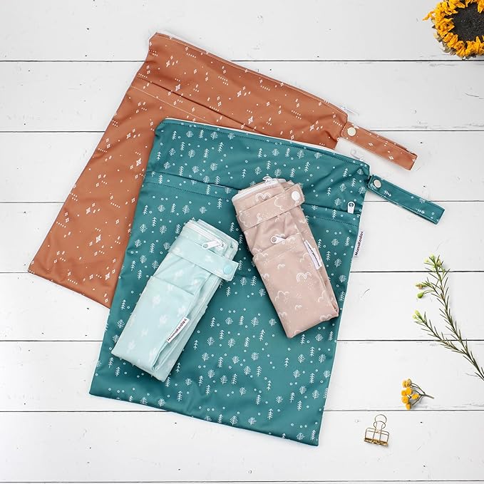 Mama Koala Waterproof Wet Dry Bags for Baby Items, Cloth Diapers, Swimsuits, Travel, Gym Clothes, Beach, Pump Parts, Toiletries, Two Zippered Pockets, 2 Pack (W016)