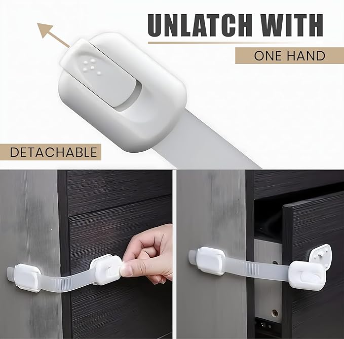 12 Pack Child Proof Cabinet Locks – No Screws & Magnets Needed - Cabinet Locks Baby Proofing With Strong 3M Adhesive Latches For Drawers, Furniture, Ovens, Toilet Seats, Trash Cans, Microwaves (White)