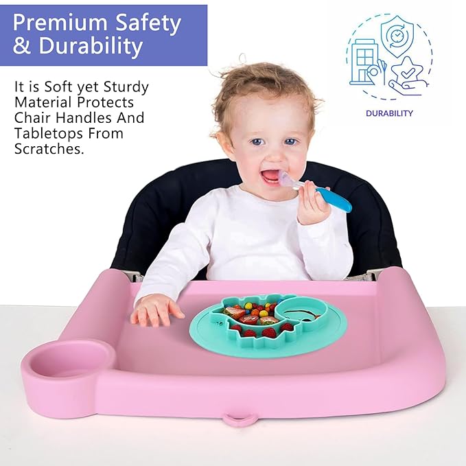Silicone Baby Dining Tray Compatible with Inglesina Fast Table Chair & Other Hook-On High Chairs,Portable Clip-On Fast Table Chair Baby Tray, Dishwasher Safe & BPA Free (Pink)
