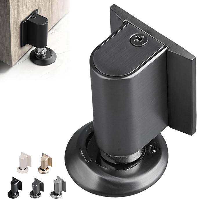 Magnetic Door Stopper No Drilling Height Adhesive Heavy Duty Magnet Doorstop Wedge Stop Catch Bottom Holder to Keep Doors Open (Grey)