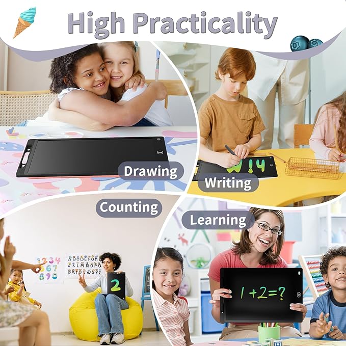 [2 Pack] Genialba LCD Writing Tablet 8.5-Inch Colorful Doodle Board, Toddler Learning Educational Toys Gifts for 3-8 Years Old Girls and Boys, Electronic Drawing Pad for Kids (Black&White)