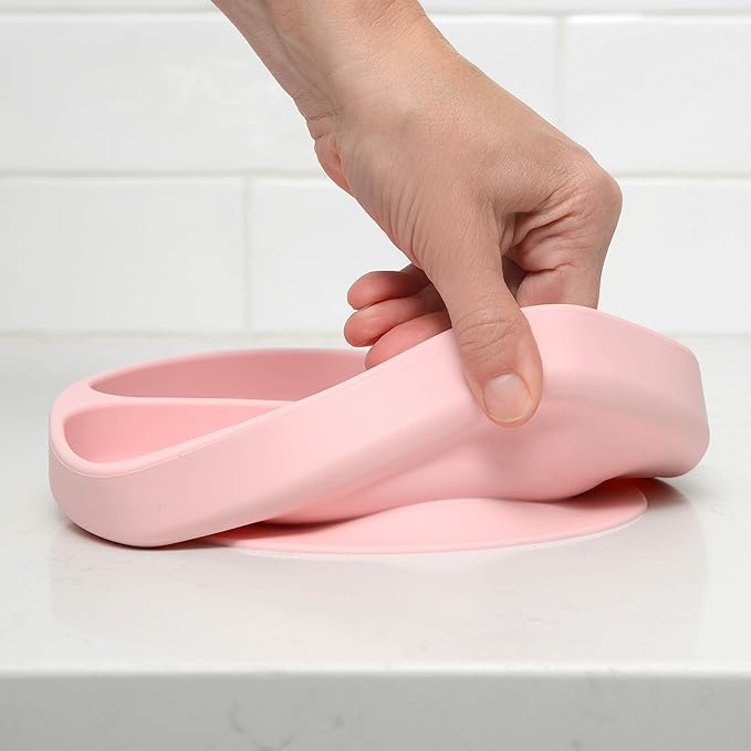 PrimaStella Unbreakable Silicone Non-Slip Baby & Toddler Plate and Spoon Feeding Set - Pink