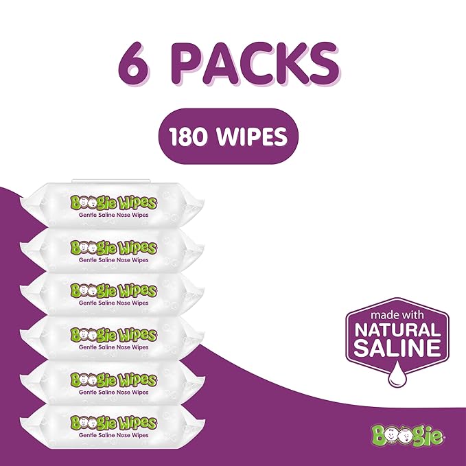 Baby Wipes Unscented by Boogie Wipes, Wet Wipes for Face, Hand, Body & Nose, Made with Vitamin E, Aloe, Chamomile and Natural Saline, 180 Count-30 Count (Pack of 6)