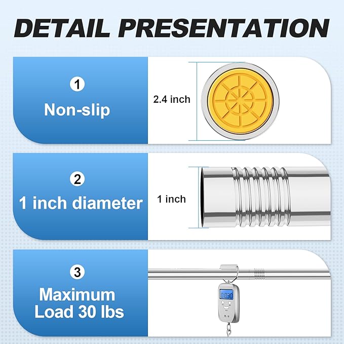 CorkLatta Chrome Shower Curtain Rod 31 to 68 Inch,1 Inch Diameter Adjustable Spring Tension Curtain Rod No Drilling Stainless Steel Telescoping Rod,No Rust