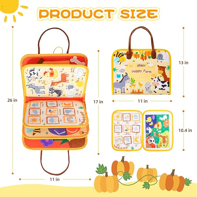 Jollybaby Montessori Activity Busy Book for Toddlers, Preschool Educational Learning Busy Board for 3 Year Old, Felt Quiet Book Birthday Gift - Farm