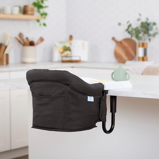 Evolur Clamp-On Comfort Table Chair, Portable Clip-On High Chair for Babies & Toddlers (6–36 Months), Removable Washable Seat Cover, Dishwasher-Safe Tray, Foldable Design with Carry Bag – Black