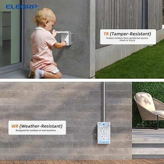 ELEGRP Outdoor GFCI Outlet Kit, with Weatherproof Cover and Box, 1 Gang, 20 Amp TRWR Self-Test GFI Receptacle, Vertical Outdoor Cover, Extra Duty Metallic Electrical Outlet Box, UL Listed, 1 Pack