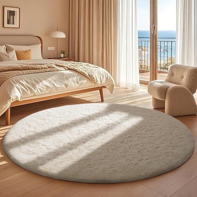 Ophanie Area Rugs for Bedroom Living Room,Color 2- Ivory,Size 5',Shape Round