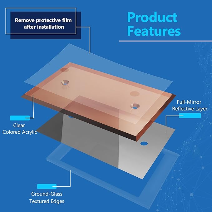 LIDER Impact Resistant MirroredAcrylic Glass Reflective Finish Modern Decoration 1-Gang Over sized Plexiglas Cover Acrylic Blank Glass, 5.25" x 3.44", Rose Gold, 5 Pack