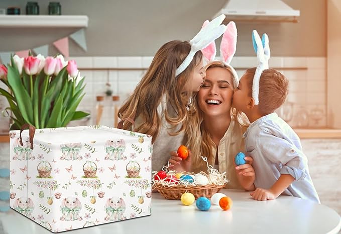 HKEC Rectangle Easter Bunny Basket Empty,Gift Basket, Room Decor,Waterproof Storage Bin, Books Box(Easter Bunny)