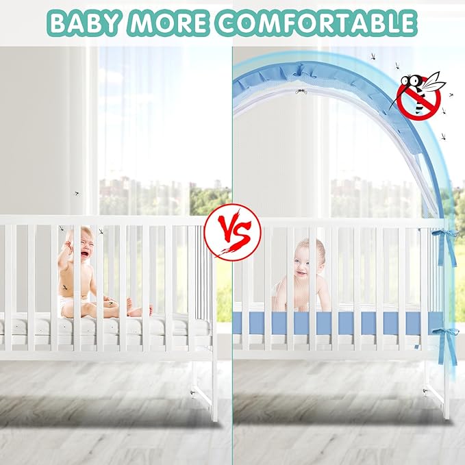 Crib Tent - Crib Net to Keep Baby in, Stop Baby from Climbing Out of Crib, Pop Up Crib Tent with Durable Breathable Net Double Zipper Strong Rods Installation Convenience