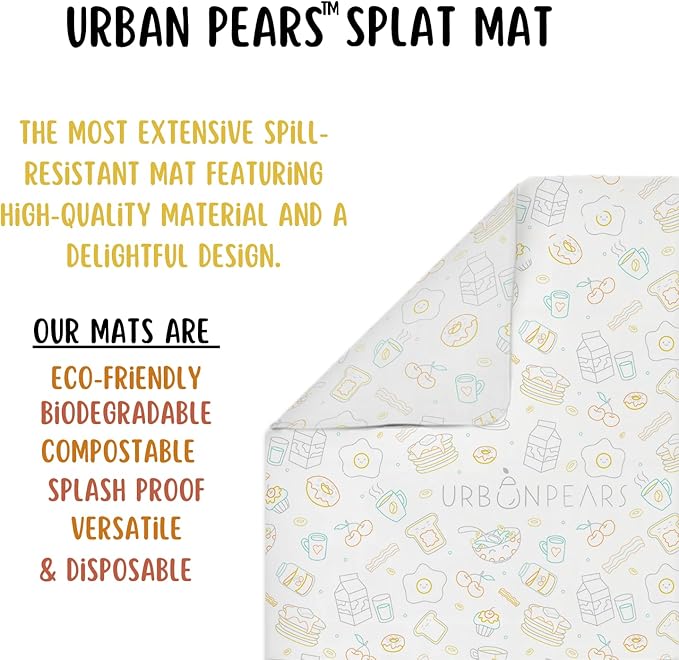 Disposable Splat Mats, 30 Pack, 47" x 40", Eco-Friendly & Compostable, Baby Led Weaning Supplies, Under Highchair Splat Mat for Floor, Urban Pears