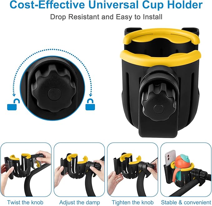 Accmor Stroller Cup Holder with Phone Holder, Universal Cup Holder, 2-in-1 Cup Phone Holder for Stroller, Bike, Walker, Wheelchair
