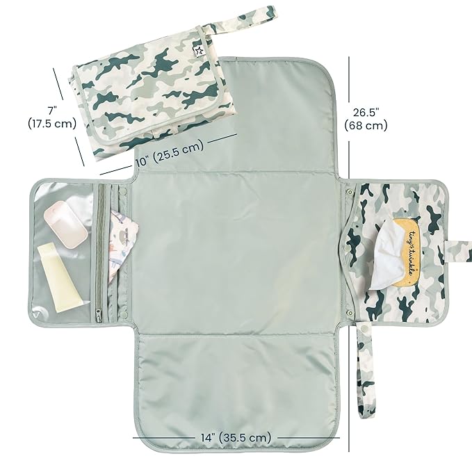 Tiny Twinkle Portable Diaper Changing Pad | Waterproof, Wipeable & Compact Baby Changing Pad for Travel | Smart Wipes Pocket & Organized Storage| Newborn Shower Gift (Camouflage)