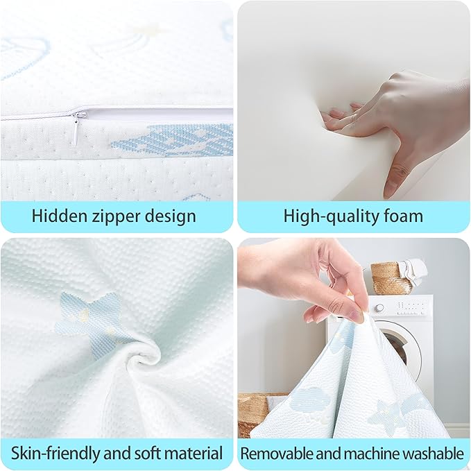 Pack and Play Mattress Pad, Portable Crib Pack N Play Mattresses, 38" x 26" x 1.5" Jacquard Playpen Mattress for Travel Soft Breathable Play Yard Mattress with Washable Cover (Moon/Star)