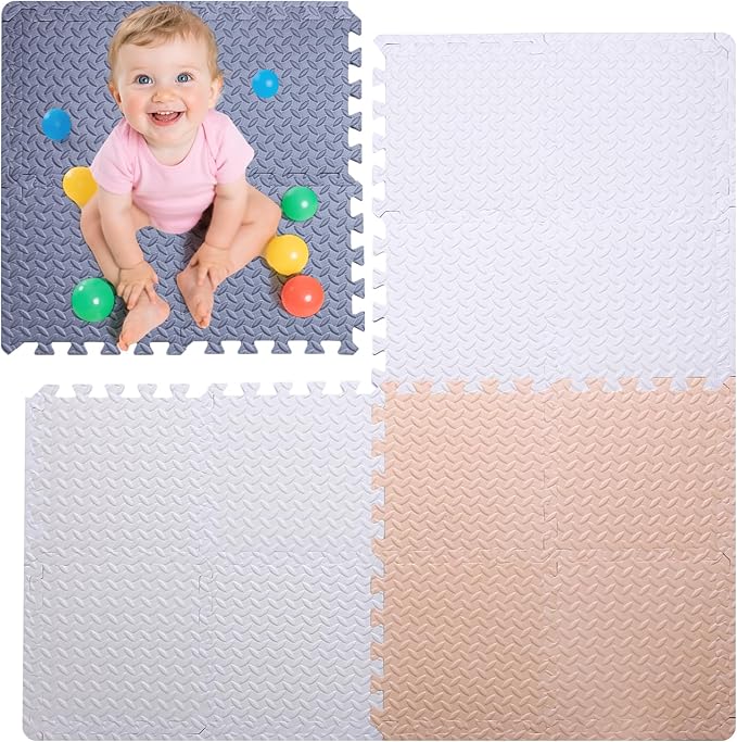Coolcandy Baby Foam Play Mat 16Pcs with Edge Strips, 4 Colors Interlocking Floor Tiles, 0.4″ Thickened Non-Slip Puzzle Floor Mat for Infants Toddlers Playroom & Daycare