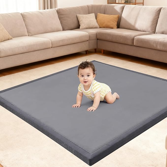 Ultra Soft Baby Play Mat for Floor, 59"×39" Playpen Mat, 1.3" Thick Memory Foam, Non-Slip Tummy Time Mat for Infants, Toddlers, and Kids – Water-Repellent Coral Velvet, Easy Care