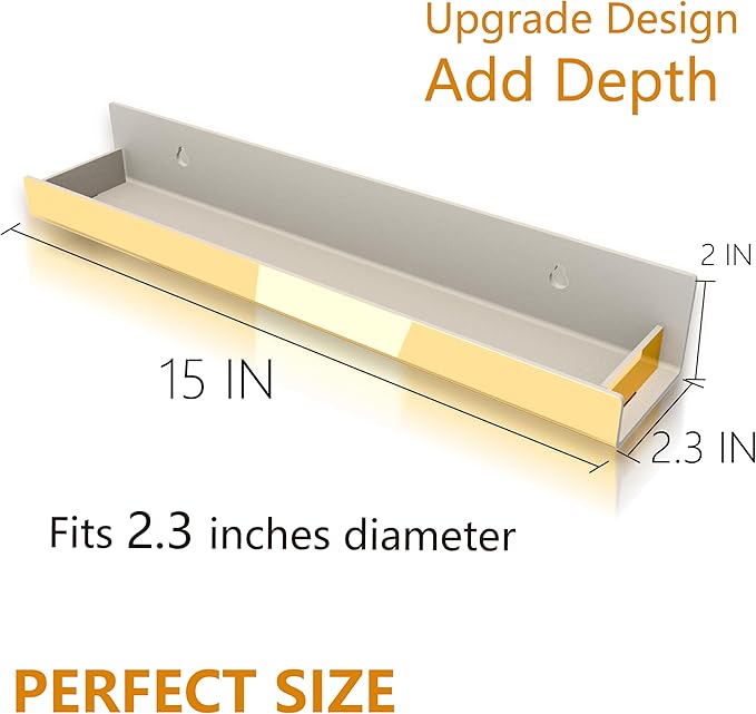 RORKIM 4 Pack 15 Inch Gold Reflective Acrylic Shelves, Gold Foating Shelves, Modern Sunglasses Essential Oil Picture Ledge Display Toy Storage Shelf