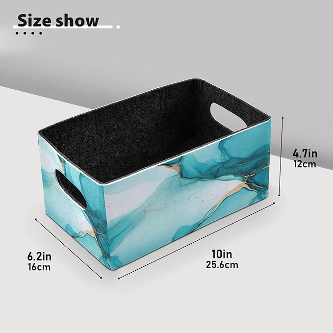 Kcldeci Ocean Marble Blue Gold Storage Bins Baskets for Organizing 2Pack, Sturdy Storage Basket Foldable Storage Baskets for Shelves Closet Nursery Toy