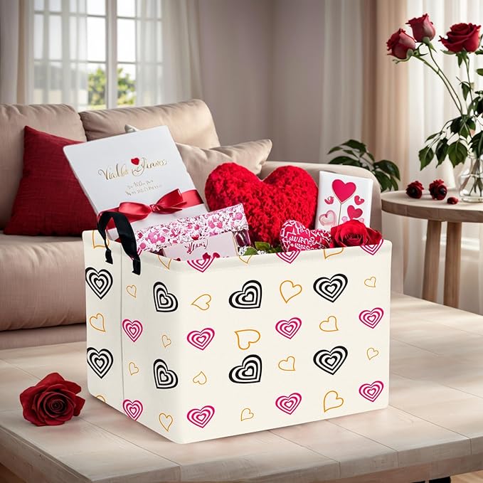 ASKETAM Valentine's Day Basket Gift for Empty Cute Heart Large Storage Bin for Kid and Baby Room Décor (Red and Black)