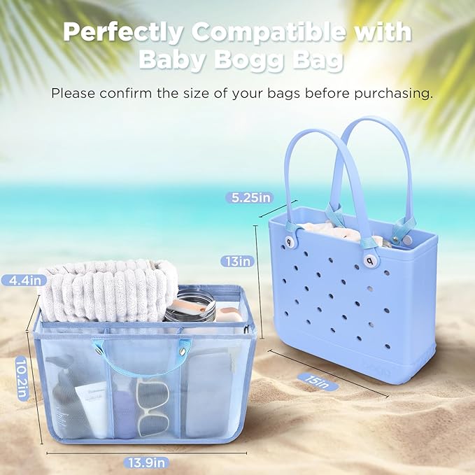 OUTXE Beach Bag Organizer Compatible with Baby Bogg Bag Accessories Inserts, Lightweight Mesh Insert Divider Pouch for Small Bogg Bags, Beach Tote Bags Insert for Organizing