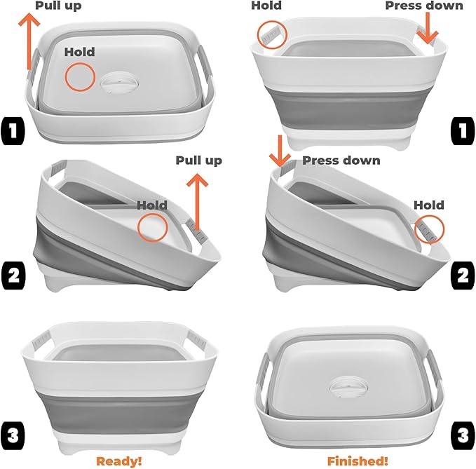 GIMWA Portable Camping Sink, Dish Tub for Outdoor Camp Sink Washing Bottles,Hands and Fruit,Foldable Wash Basin Gray JW1423GY, Medium