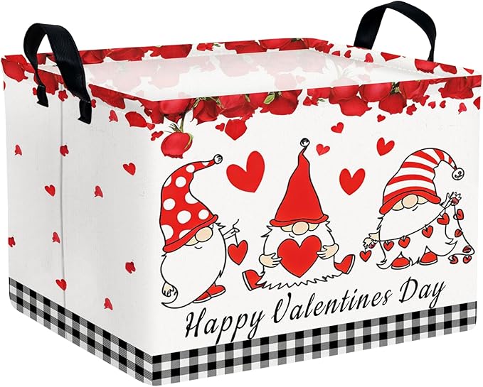 ASKETAM Valentine's Day Basket for Gifts Empty Cute Heart Large Gift Basket Decorative Storage Bin for Kid and Baby Room Décor (Dwarf Elf Love)
