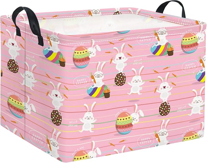 TIBAOLOVER Rectangular Easter Basket Easter Basket for Kids Baby Storage Basket Cute Toy Storage Bin Organizer Shelf Book Basket Easter Room Decor(Line Easter Egg)