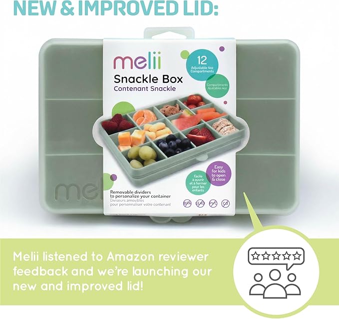 melii Snackle Box | 12-Compartment Divided Snack Container, BPA-Free Food Storage, Removable Dividers, Perfect for Kids Snacks, Arts & Crafts, Beads, and Kitchen Organization (Sage)