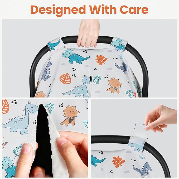 Rquite Car Seat Cover Baby, Carseat Covers Baby Girl, Winter Infant Car Seat Cover, Warm Minky Car Seat Canopy, Baby Carrier Cover with Peekaboo Opening, Multi Use Nursing Cover & Toddler Blanket